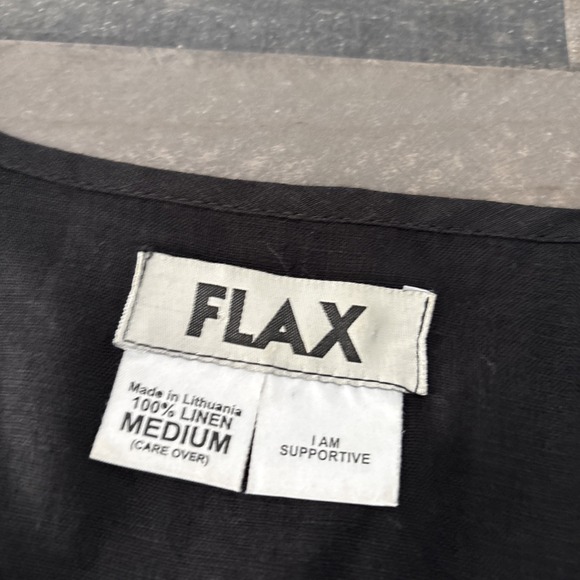 Flax Jeanne Engelhart Womens M Button front Shirt solid Black long slv linen - Picture 3 of 8